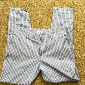 Blue and white striped work pants